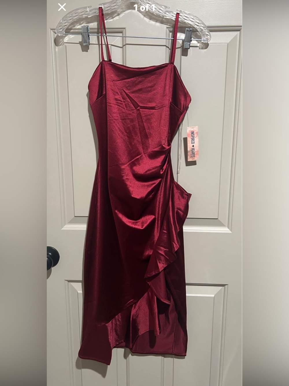 Sleeveless Satin Ruffle Dress in Burgundy - Inspired Hearts
